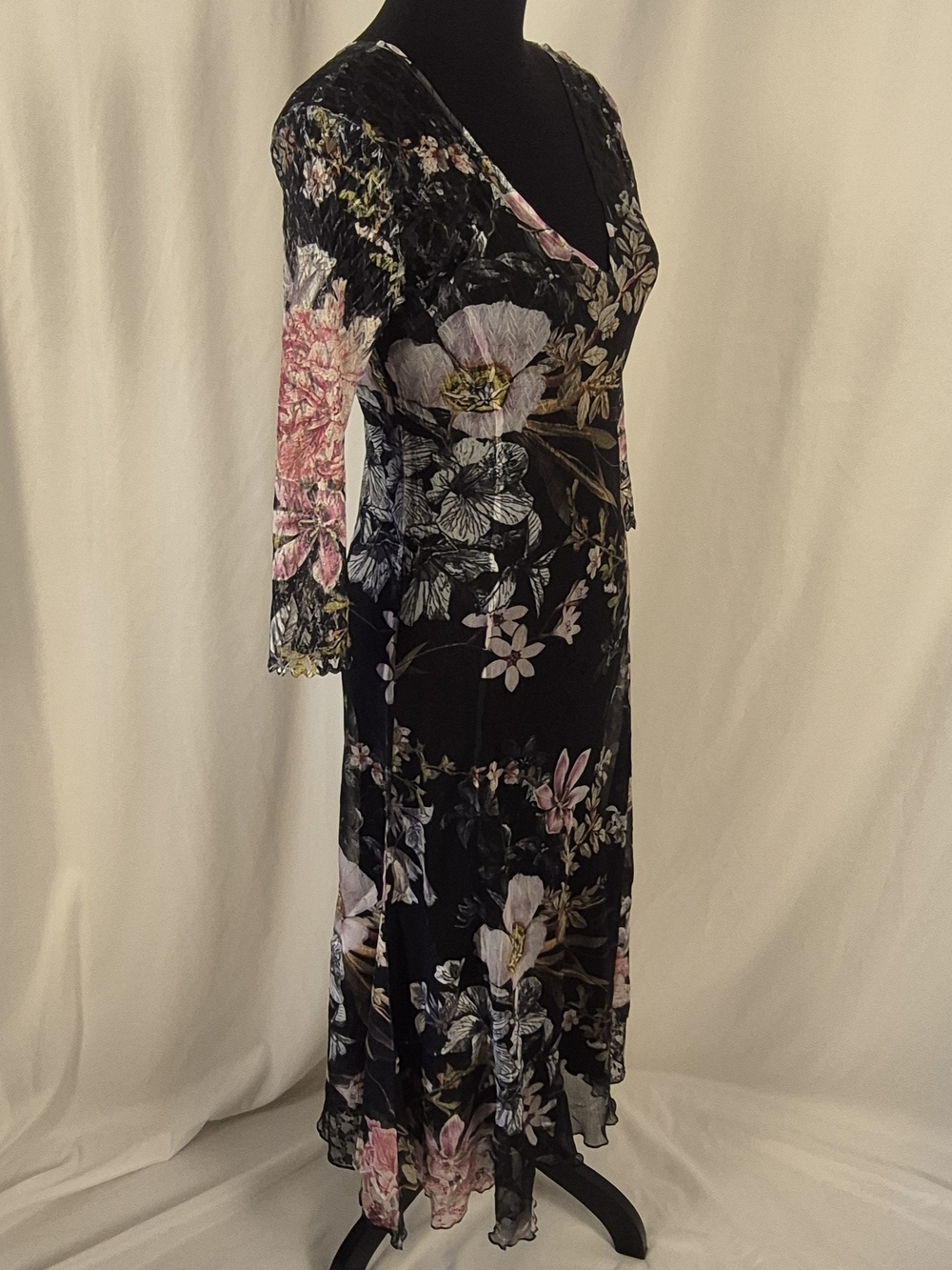 Komarov Floral Print Charmeuse & Lace Cocktail Dress w/ Plisse Slip - Size M - Picture 5 of 16